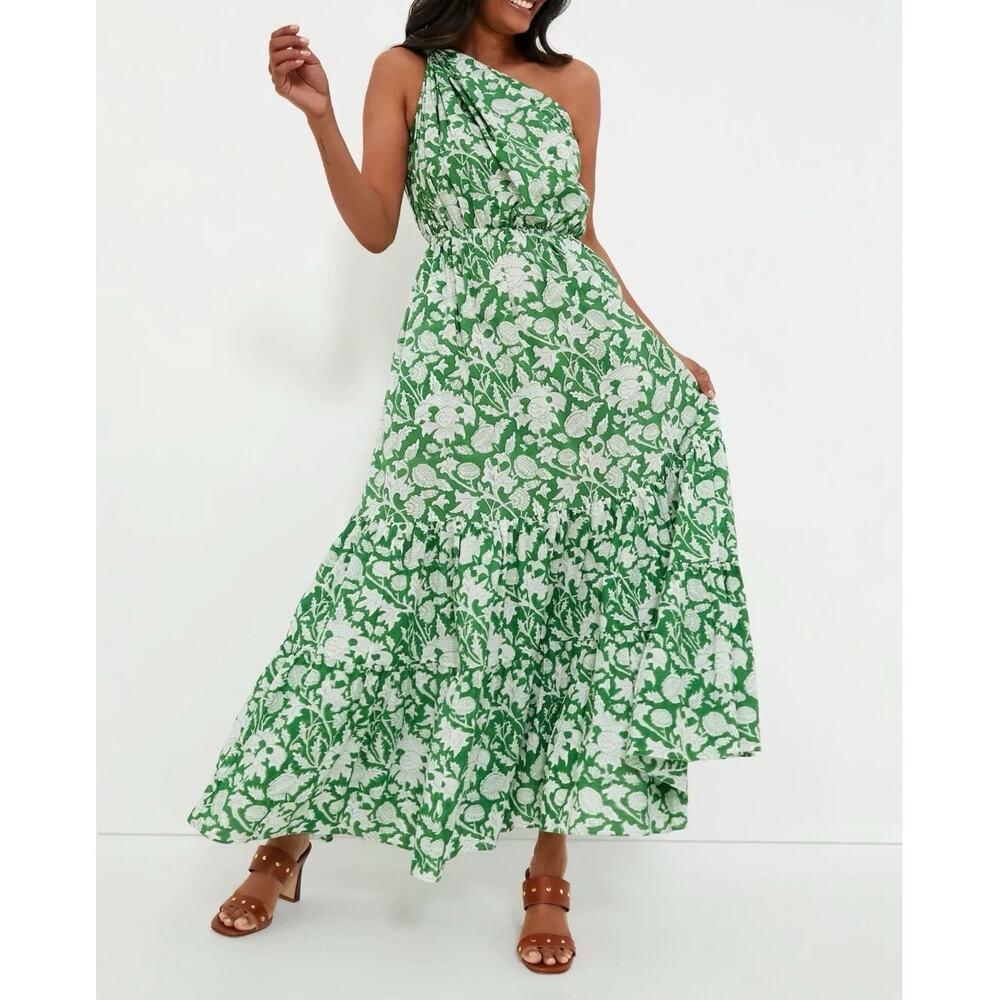 Charina Sarte Tuckernuck Green White Botanica One Shoulder Maxi Dress Small NWT